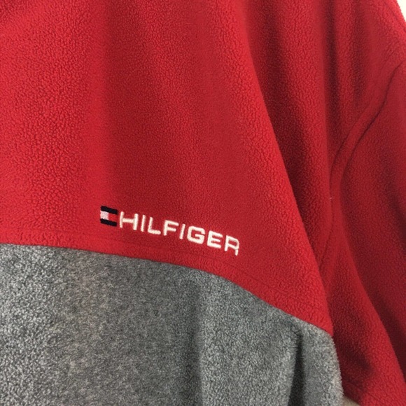 VTG Tommy Hilfiger Jacket Mens XXL Red Gray Fleece Full Zip Embroidered Logo YTK - Picture 7 of 13